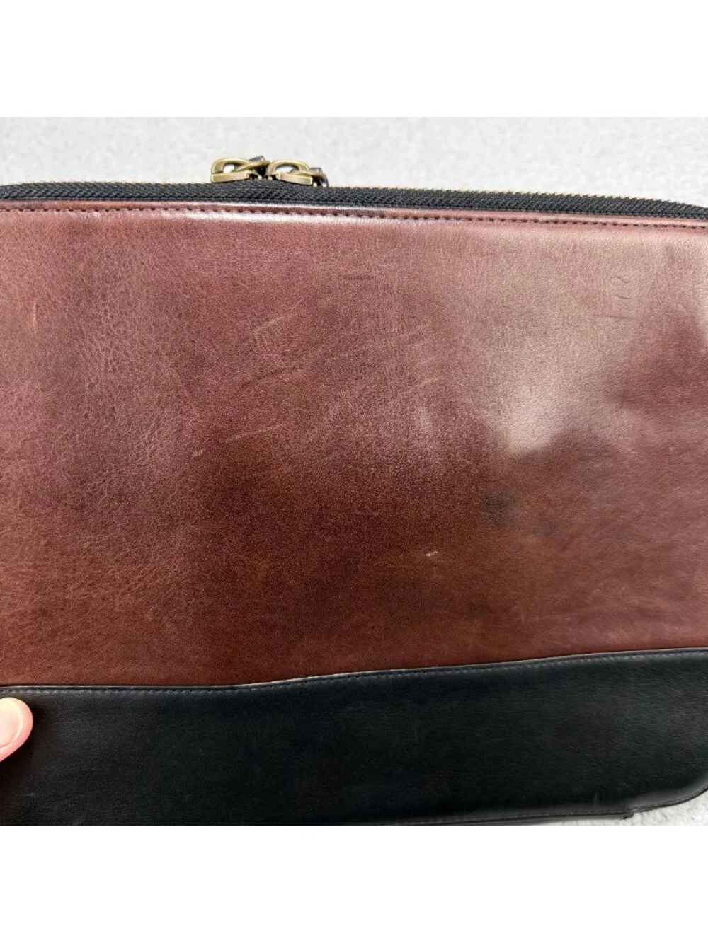 Coach Portfolio Organizer Brown Black Bi-Fold Zip Around Leather Planner Vintage